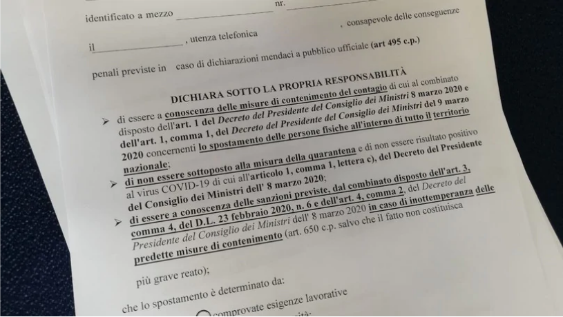 Autocertificazione totalmente illegittima e illegale