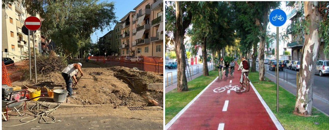 Pista ciclabile in Viale Beneduce tra i non ‘alberi’