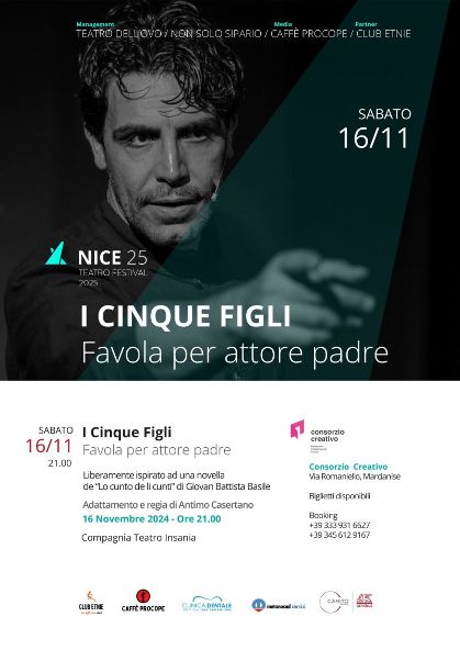 “I cinque figli – favola per attore padre”: sabato 16 novembre primo spettacolo di “Nice 25”